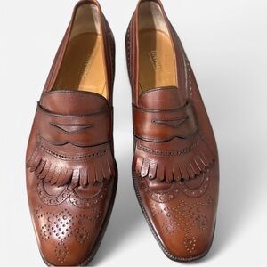 Vintage Brown Davids Leather Loafers with Brogue Detailing made in Italy